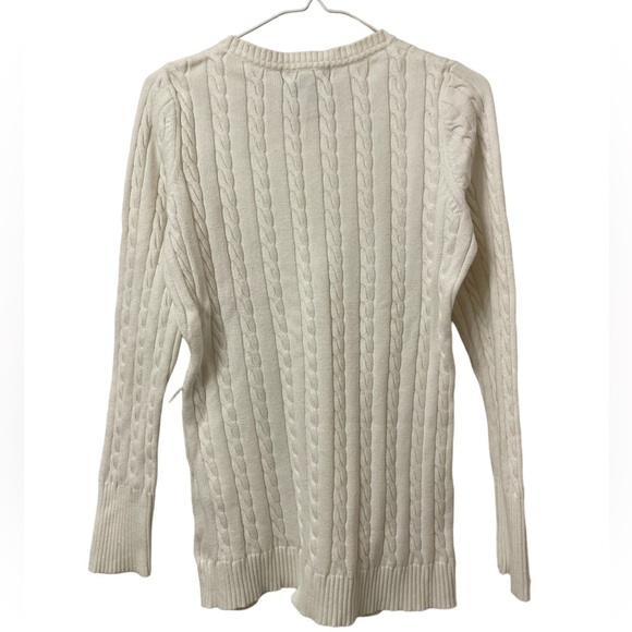 EDDIE BAUER white cable knit cardigan sweater butting front Medium - Picture 5 of 5